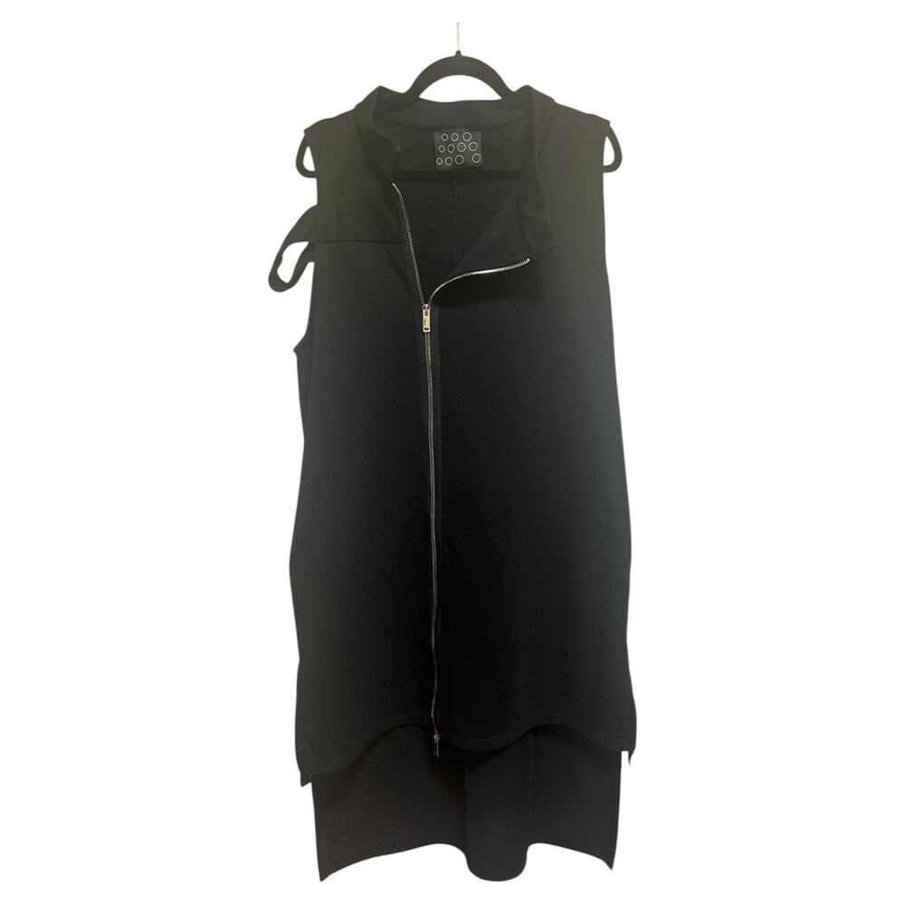 NY 77 Black Sleeveless Zip Tunic Dress Vest Asymmetrical Avant Garde 100% Cotton